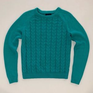 Lands End Drifter Teal Cable Knit Cotton Sweater S
